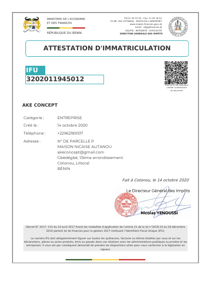 Attestation IFU (Bénin)